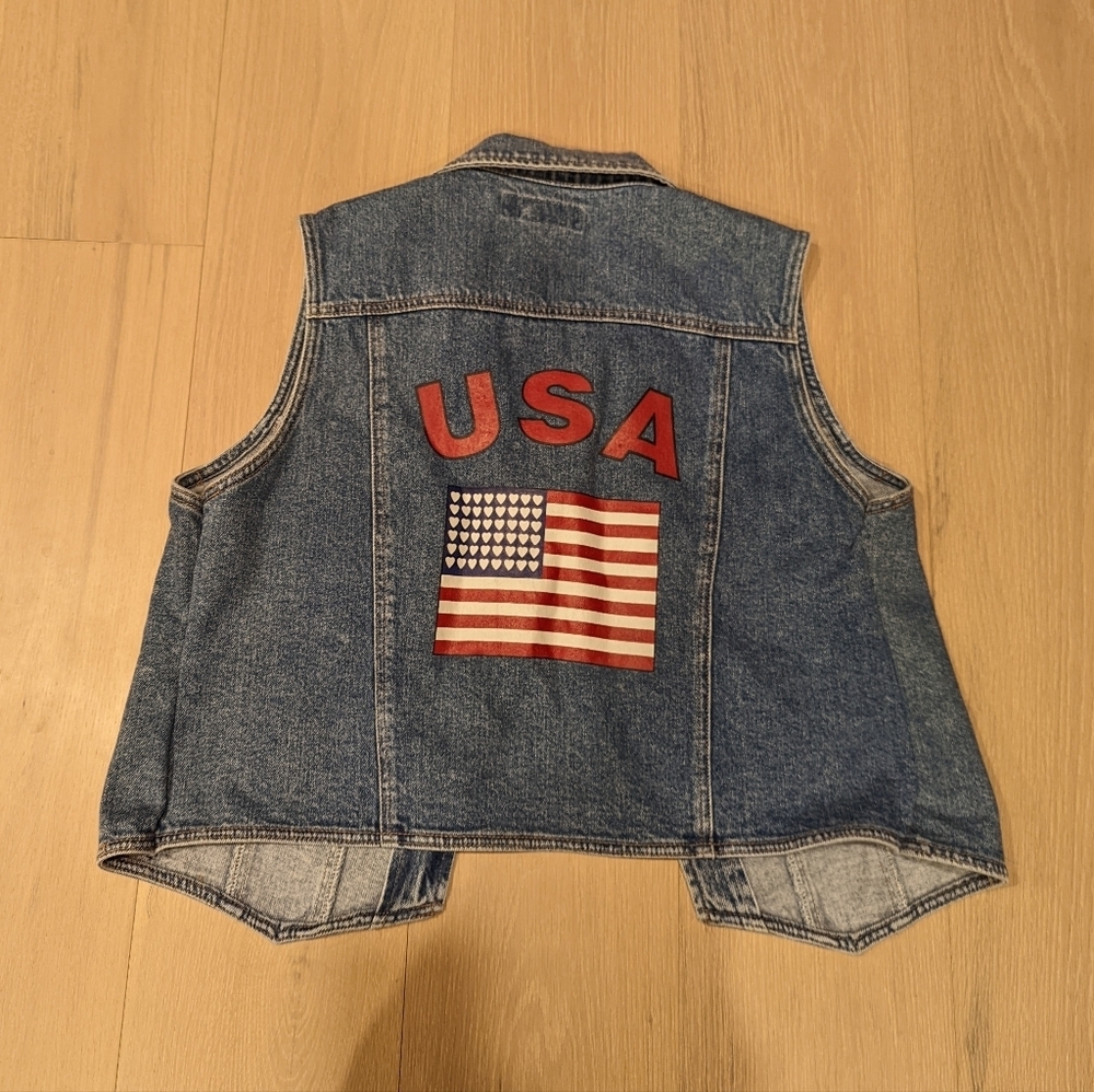 Denim Vest with USA Flag